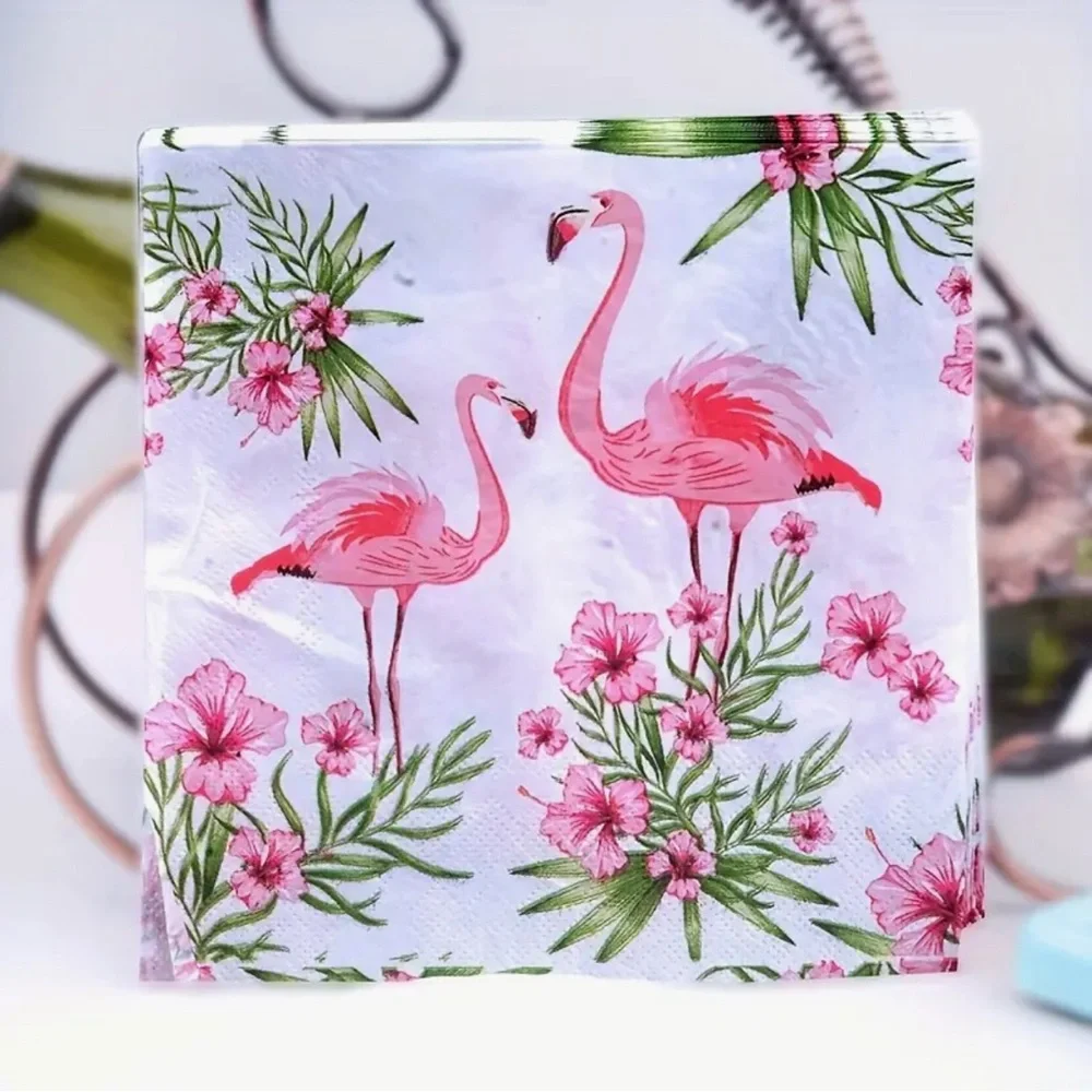 Pink Flamingo Hibiscus Luncheon Paper Napkins, 20 ct